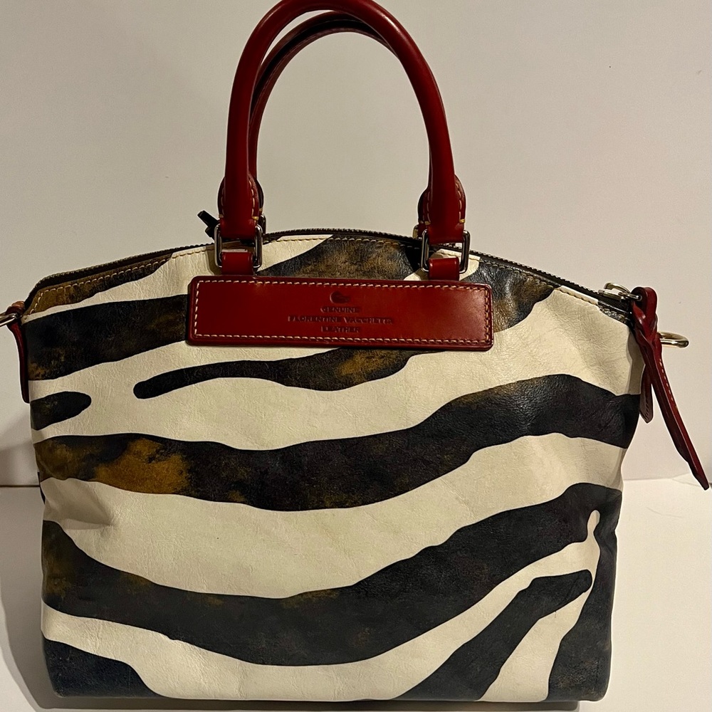 Dooney & Bourke Red Trim Zebra Print Satchel - Picture 2 of 11